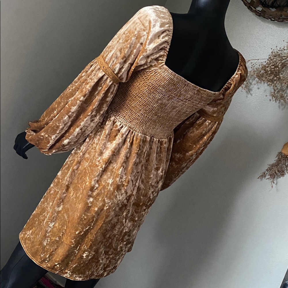 Luxurious Rich Crushed Velvet Dress in Gold - Picture 7 of 13